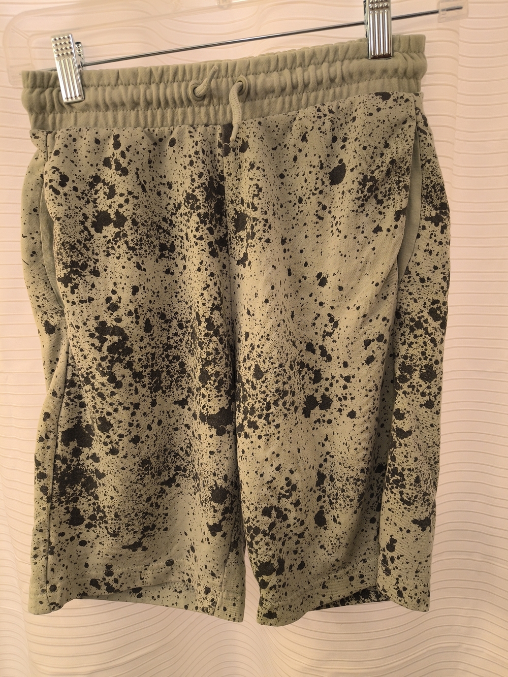 H&M Olive Green Shorts with Black Splatter Print